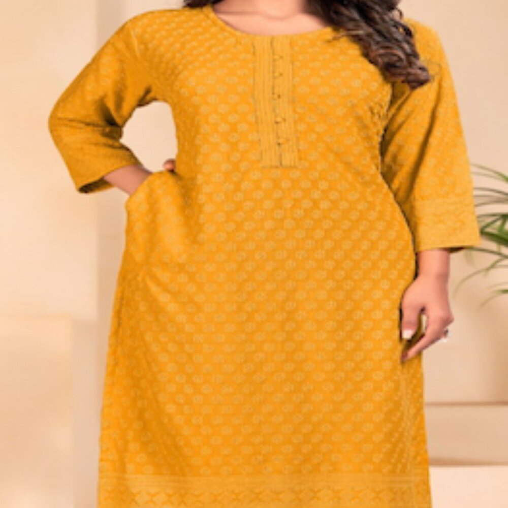 Chikankari Viscose Rayon Long Kurtis